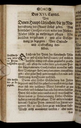 Das XVI. Capitel. Von Denen Haupt-Ursachen, die zu Niederrichtung des Staats Anlaß geben [...]