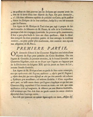 Réponse Aux Consultations faites à Metz & à Nancy, par les Agens de M. l'Evêque de Toul, contre la capacité des Chanoines Réguliers à posséder des Bénéfices Séculiers
