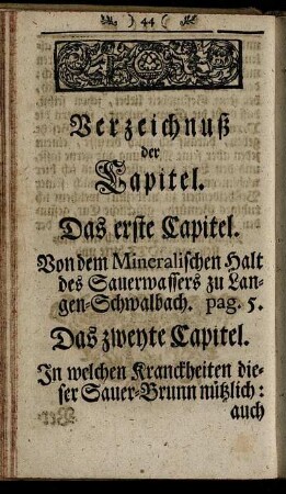 Verzeichniß der Capitel.