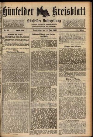 Erste Ausgabe vom Donnerstag, den 10. Juni 1926.