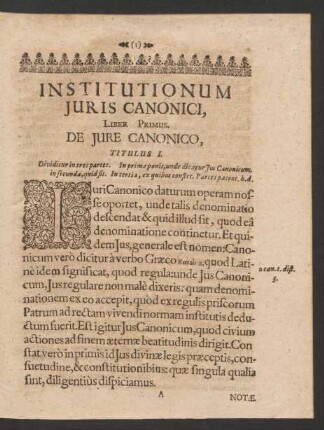 Institutionum Iuris Canonici, Liber Primus.