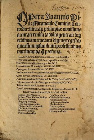Opera Joannis Pici: Mirandule Comitis Concordie: litterar[um] principis