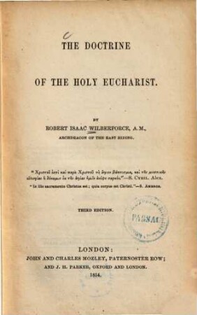 The doctrine of the holy eucharist