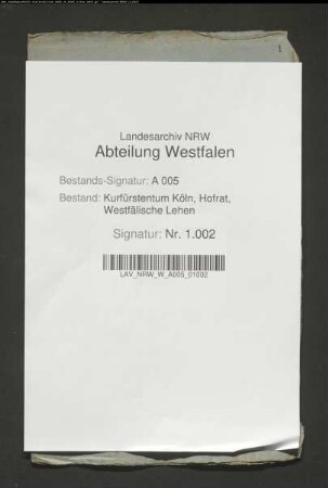 Komplementakten zum Belehnungsverfolg in Sachen Franz Clemens von Fürstenberg gegen seine Brüder Friedrich Leopold und Theodor von Fürstenberg