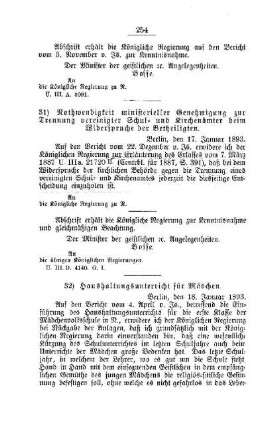 Nothwendigkeit ministerieller Genehmigung zur Trennung vereinigter Schul- und Kirchenämter beim Widerspruche der Betheiligten : [E. Oeffentliches Volksschulwesen]