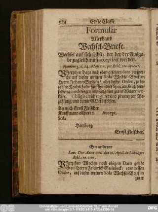 Formular Allerhand Wechsel-Briefe. Wechsel auf sich selbst, der bey der Ausgabe zugleich muß acceptiret werden.