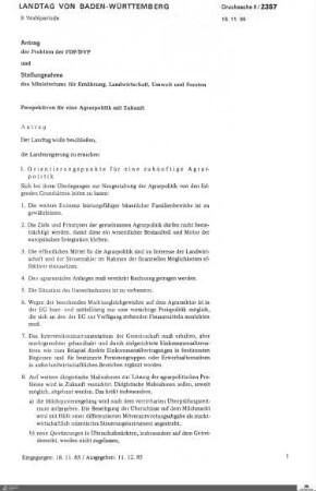 Antrag der FDP: Perspektiven für eine Agrarpolitik der Zukunft