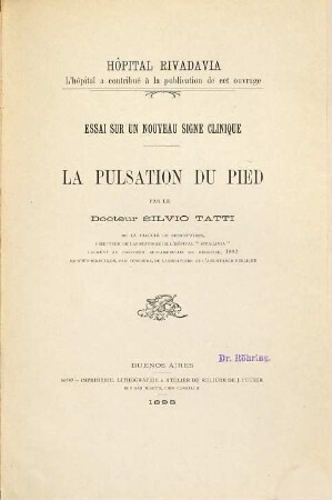 Essai sur un nouveau signe clinique : la pulsation du pied
