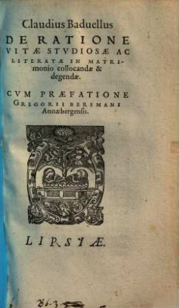De ratione vitae studiosae ac literatae in matrimonio collocandae et degendae