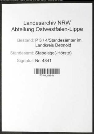 Sterberegister Standesamt Stapelage(-Hörste)