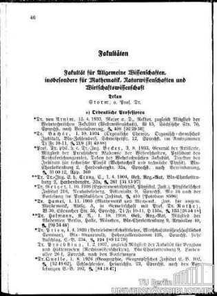 Mitglieder des Lehrkörpers sowie Dozenten und Assistenten der Fakultät: