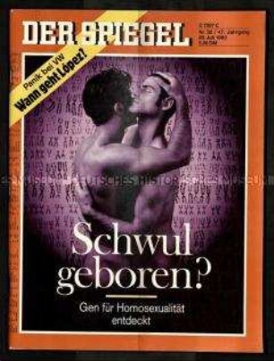 Nachrichtenmagazin "Der Spiegel" mit Titelstory zur genetischen Herkunft der Homosexualität