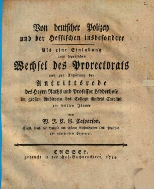 Von der Polizey überhaupt und der Hessischen insbesondere