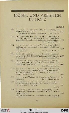 Möbel und Arbeiten in Holz (Nr. 385-497)