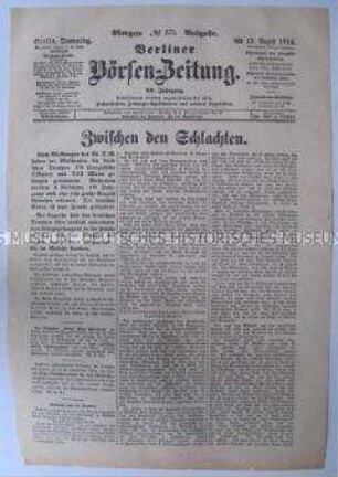 Titelblatt der "Berliner Börsen-Zeitung" zum Kriegsgeschehen