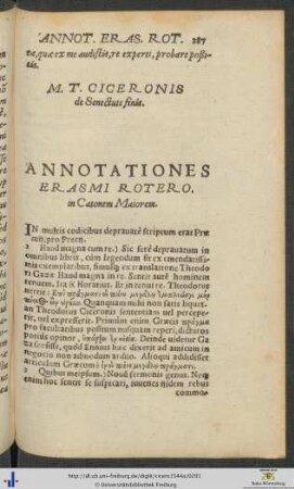 Annotationes Erasmi Roterodami in Catonem Maiorem