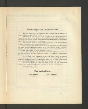 Bemerkungen des Aufsichtsrates.