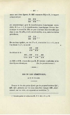 Sur un lieu géométrique.