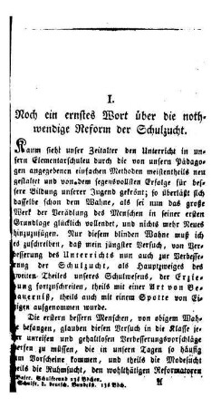 Noch ein ernstes Wort über die nothwendige Reform der Schulzucht