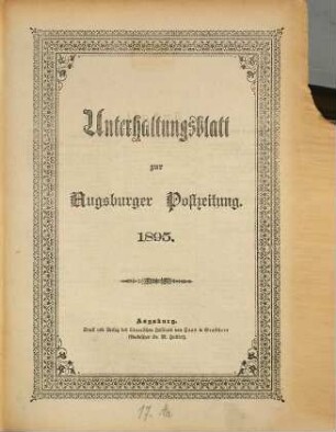 Augsburger Postzeitung. Unterhaltungsblatt zur Augsburger Postzeitung. 1895