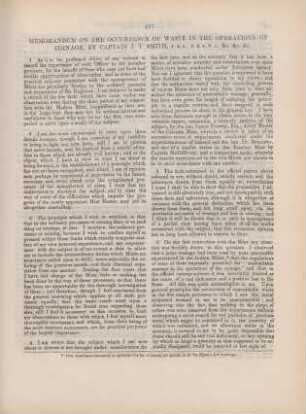 [XIX.] Memorandum on the occurrence of waste on the operations of coinage, by Captain J. T. Smith, ...