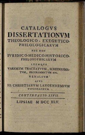 Continuatio XXVII. Lipsiae M DCC XLV.