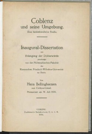 Coblenz und seine Umgebung : eine landeskundliche Studie