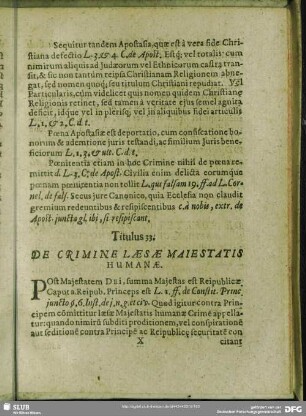 Titulus 33. De Crimine Laesae Maiestatis Humanae