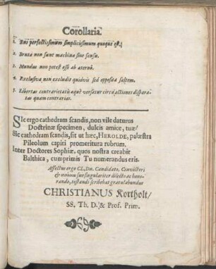 Gratulatio [Beiträger: Christianus Kortholt.]
