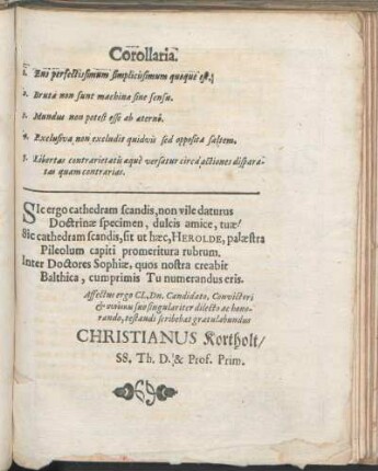 Gratulatio [Beiträger: Christianus Kortholt.]