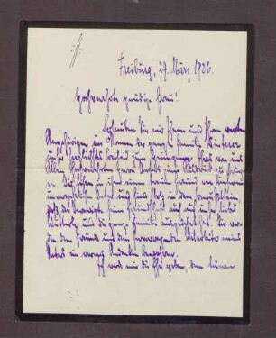 Schreiben von Wilhelm Windener, Freiburg, an Elisabeth Rosset, Kondolenzbrief zum Tod von Constantin Fehrenbach