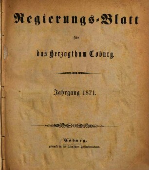 Regierungs-Blatt für das Herzogtum Coburg. 1871