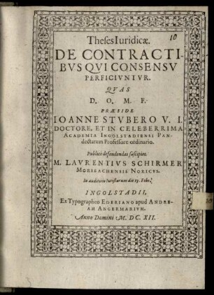 Theses Iuridicae. De Contractibus Qui Consensu Perficiuntur