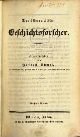Der österreichische Geschichtsforscher, 1