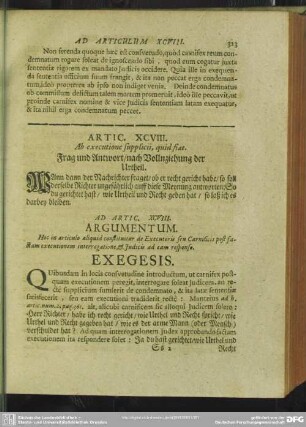Artic. XCVIII. Ab executione supplicii, quid fiat. Frag und Antwort, nach Vollnziehung der Urtheil
