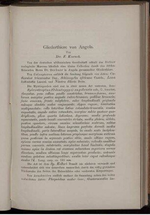 Gliederthiere von Angola.
