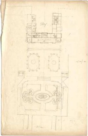 Thiersch, August ; Reiseskizzen - Schlossanlage Herrenchiemsee (Lageplan, Grundriss)