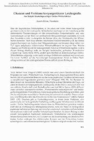 Chancen und Probleme korpusgestützter Lexikografie. Am Beispiel deutschsprachiger Online-Wörterbücher
