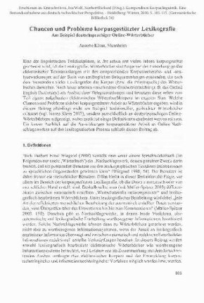 Chancen und Probleme korpusgestützter Lexikografie. Am Beispiel deutschsprachiger Online-Wörterbücher