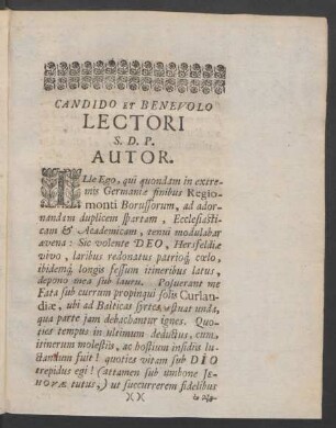 Candido Et Benevolo Lectori S. D. P. Autor