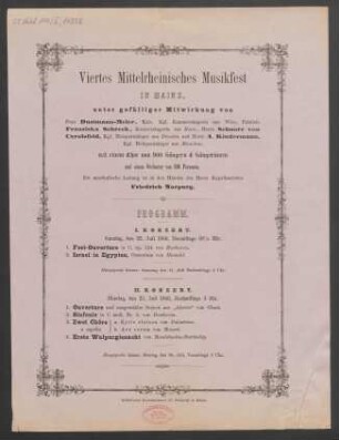 Programmzettel für das Vierte Mittelrheinische Musikfest