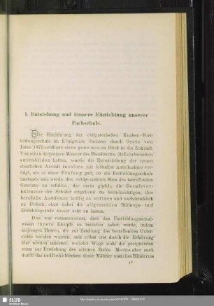 1. Entstehung und äussere Einrichtung unserer Fachschule