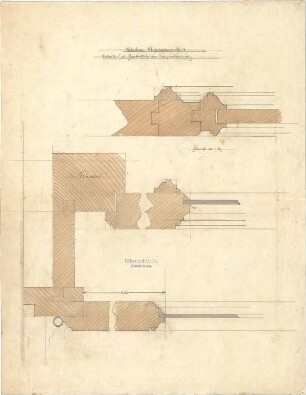 Littmann, Max; Archiv Littmann, Mappe 9, Gitter, Türen, Fenster (Schlosserarbeiten) - Gartentür des Treppenhaus, Königinstr. 13 (Details, Schnitt)
