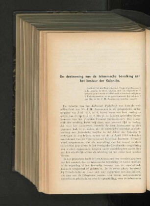 De deelneming van de inheemsche bevolking aan het bestuur der Kolonien.