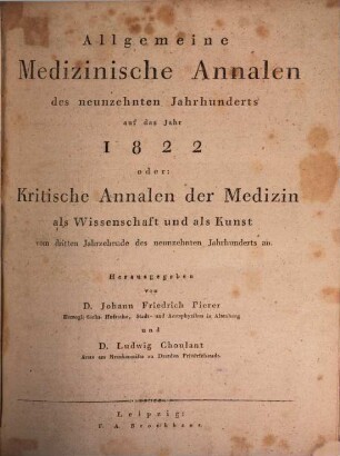 Allgemeine medizinische Annalen des neunzehnten Jahrhunderts. 1822
