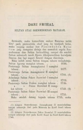 Dari prihal. Sultan atau Soesoehoenan Mataram