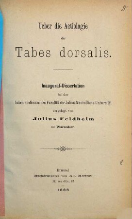 Ueber die Aetiologie der Tabes dorsalis