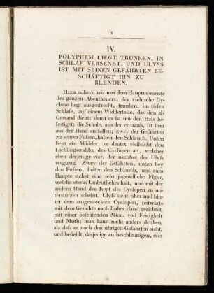 IV. Polyphem liegt trunken, in Schlaf versenkt, und Ulyss ist mit seinen Gefährten beschäftigt ihn zu blenden