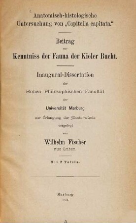 Anatomisch-histologische Untersuchung von "Capitella capitata" : Beitrag zur Kenntniss der Fauna der Kieler Bucht. Mit 2 Tafeln