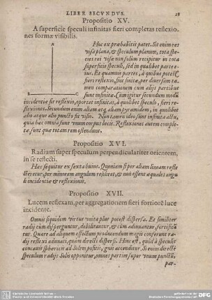 Propositio XV. A superficie speculi infinitas fieri completas reflexiones formae visibilis.